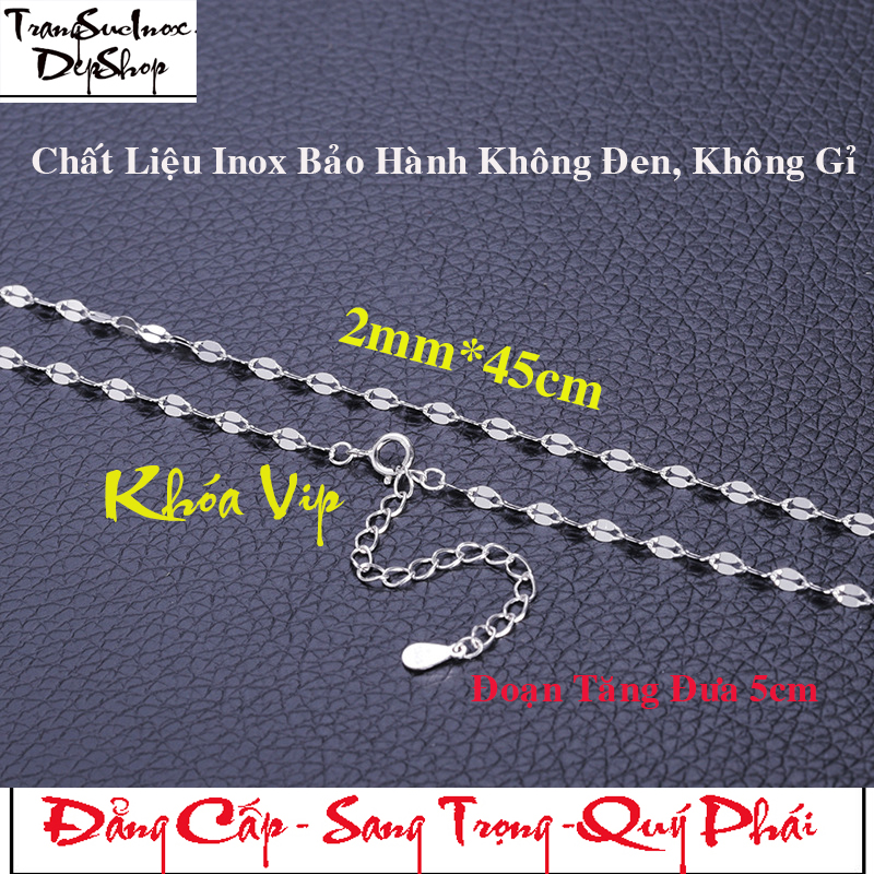 Dây chuyền nữ kiểu lá me 2mm Khóa Vip bằng inox sáng đẹp, không đen đem lại vẻ đẹp quyến rũ cho bạn khi đeo