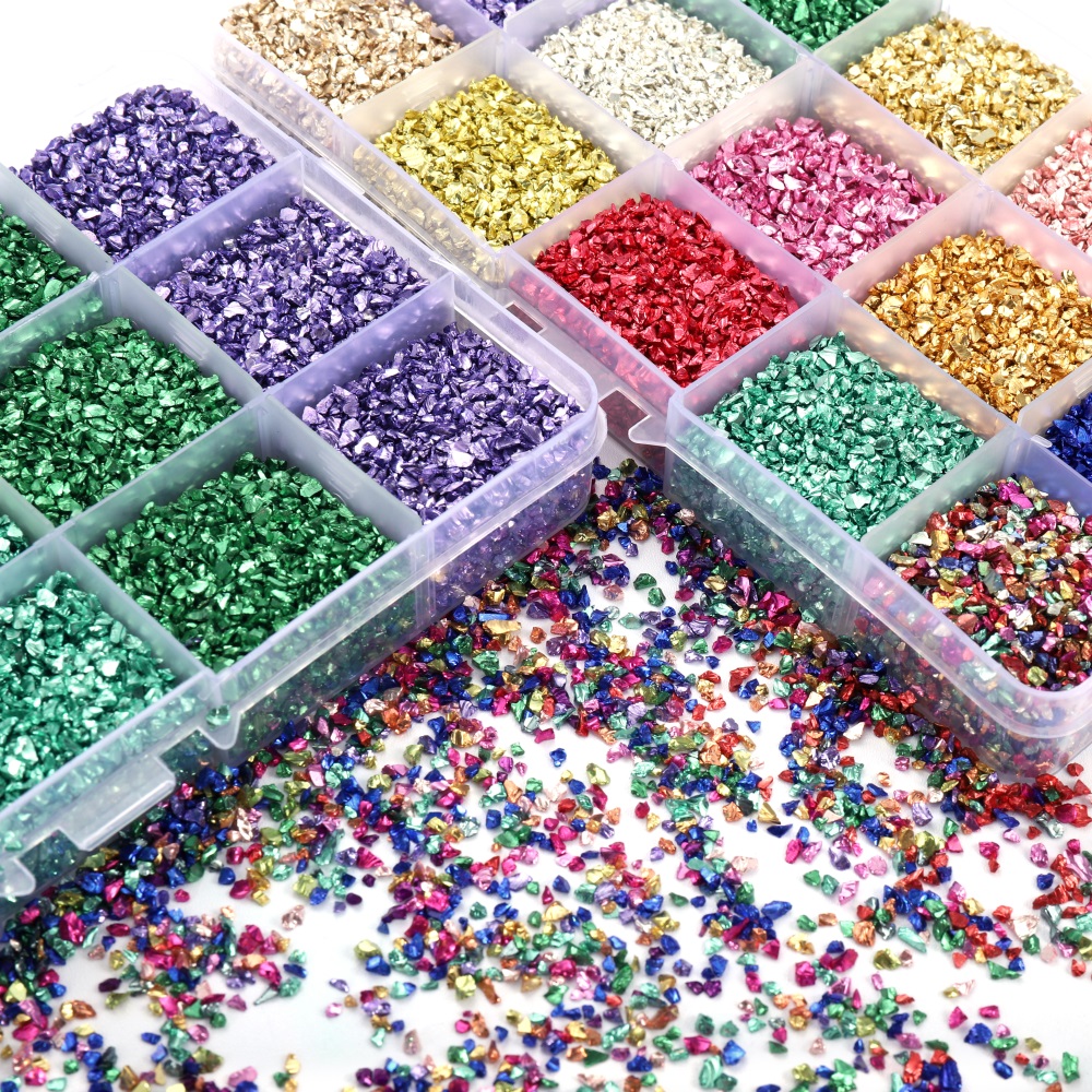 Crushed Glass for Crafts 2-4mm Irregular Glitter Metallic Stone