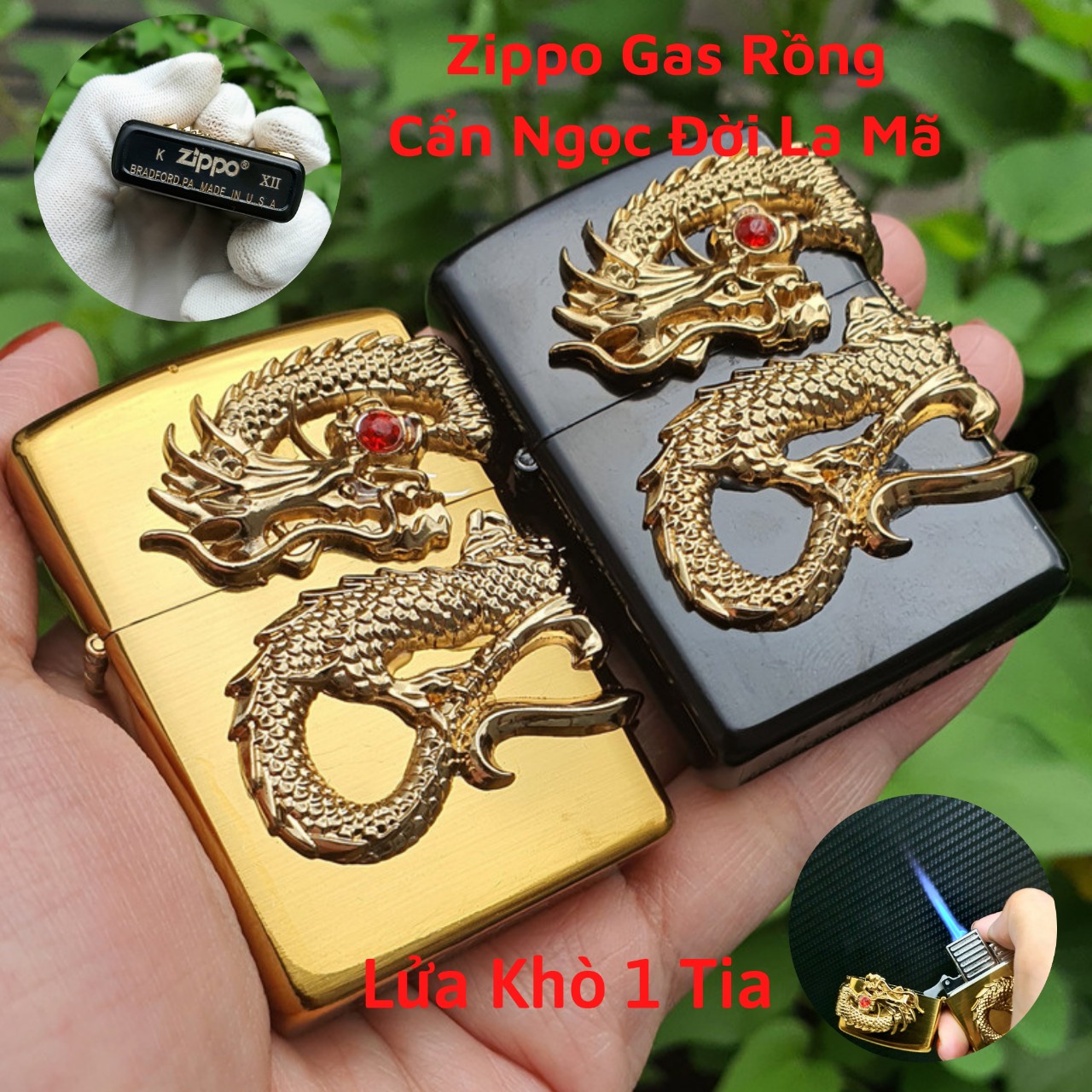 Bật Lửa Zippo Khò Rồng Cẩn Ngọc Đời La Mã ( Lửa Khò 1 Tia Mạnh Mẽ ) Có Thể Thay Thế Ruột Zippo