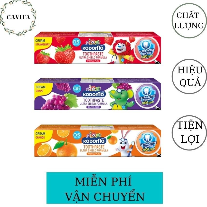 [FreeShip] Kem Đánh Răng Em Bé Kodomo 40g Thái Lan CAVITA hương thơm trái cây nhẹ nhàng cam, dâu, nho, không cay, không kích ứng