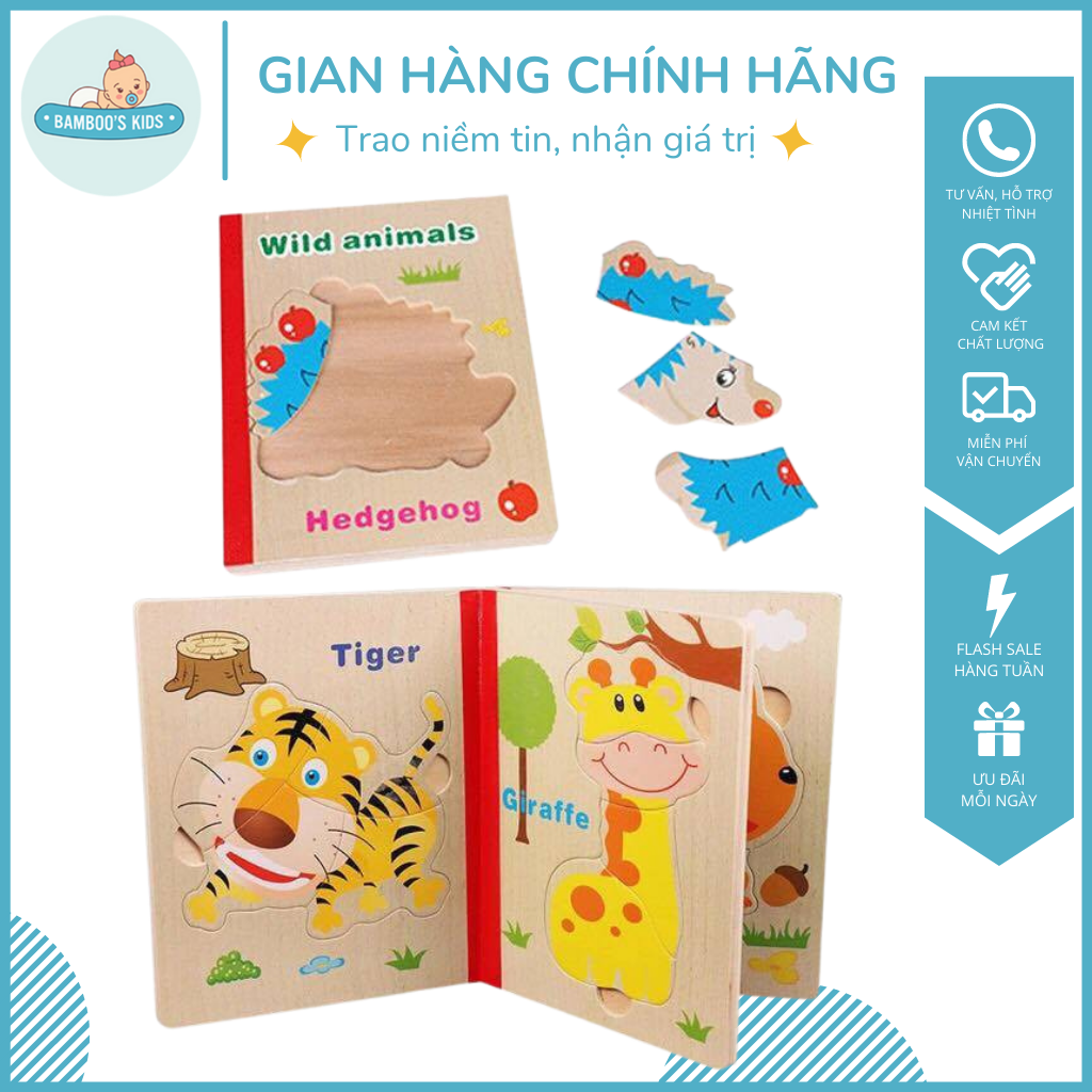 Sách Gỗ Ghép Hình - Chất Liệu Gỗ Tự Nhiên, Sản Xuất Việt Nam, Chọn Hình Ngẫu Nhiên - Sách gỗ cho bé, sách ghép gỗ dành cho bé, sách ghép hình bằng gỗ, đồ chơi sách ghép hình bằng gỗ, đồ chơi gỗ - Bamboo's