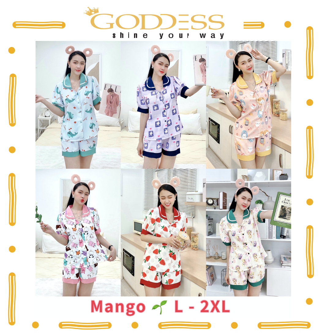 Bộ Pijama Lụa Mango - Đồ ngủ đùi thiết kế hoạ tiết đáng yêu Bigsize 40-75kg cao cấp mềm mịn mát lịm