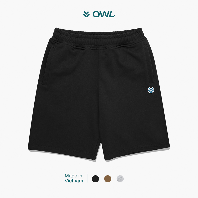 Owl brand® jogger logo short - quần short nỉ thun màu đen