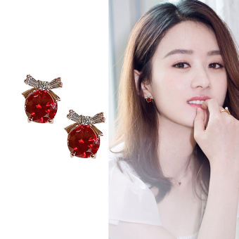Bông tai nụ hình nơ đính đá màu đỏ ruby nhỏ xinh phụ kiện trang sức chất lượng tốt hot trend mẫu mới khuyến mãi - moon star acc