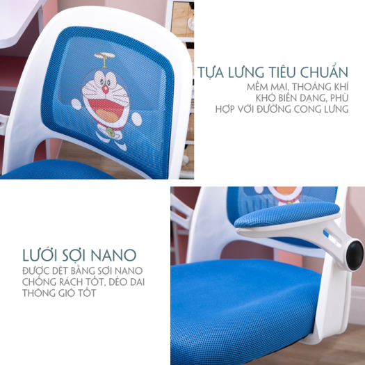 Ghế học sinh Chống Cận Chống Gù nam nữ Hello Kitty, ghế xoay học sinh đệm cao su non có tựa lưng, Vải sợi nano cao cấp chống xẹp lún, thoáng khí, Có thể điều chỉnh độ cao chân gác, chiều cao ghế, nhiều màu tại WinwinX