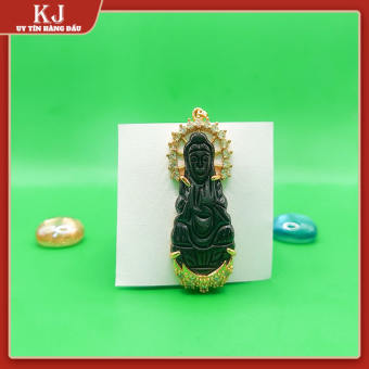 MẶT DÂY CHUYỀN QUAN ÂM MÃ NÃO ĐEN BỌC VÀNG XI ĐÍNH ĐÁ MANG LẠI MAY MẮN, BÌNH AN CHO GIA CHỦ