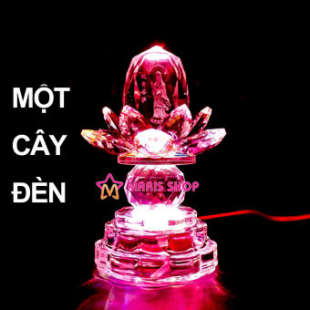 Một Cây Đèn Thờ Pha Lê Nguyên Khối Hình Phật Quan Âm, Đèn LED Tự Động Đổi Màu Cao 15cm [MRHT42]