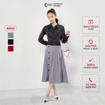 Chân Váy CCHAT Xếp Ly Nẹp Lệch Chất Liệu Tuytsi Cao Cấp 12CDS2042XT