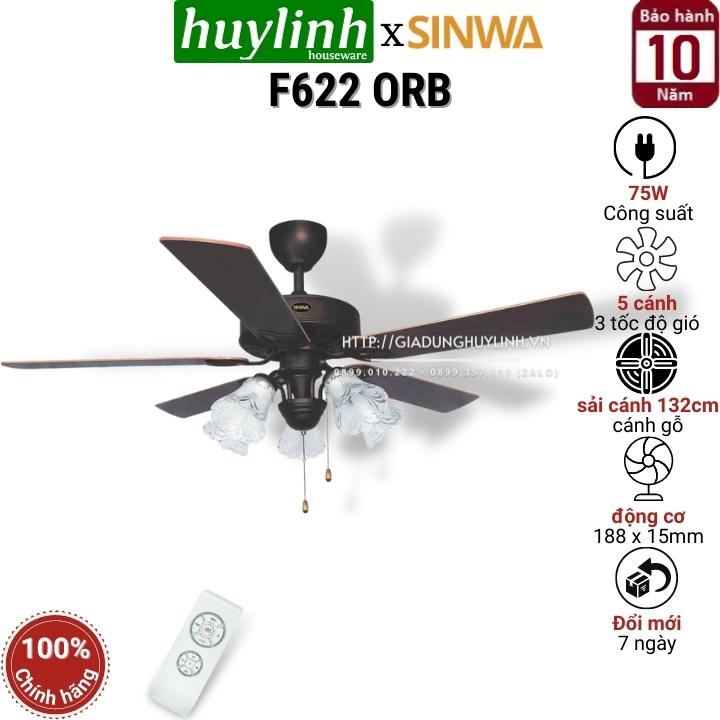 Quạt trần đèn trang trí cánh gỗ Sinwa ORB028 - 5 cánh