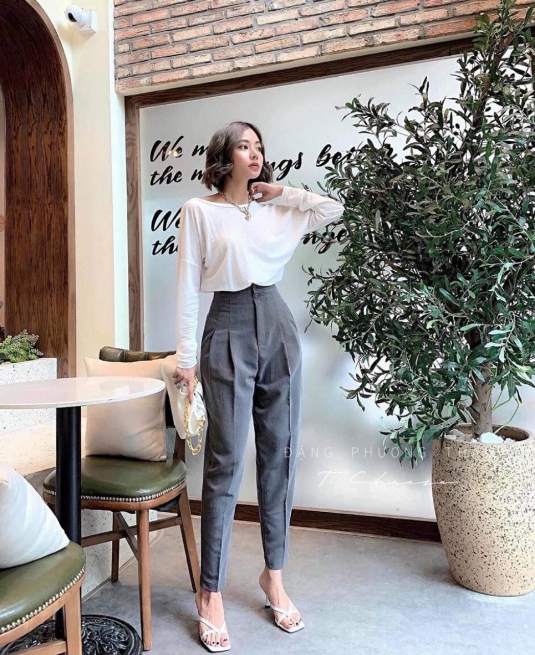 Quần tây công sở nữ, quần baggy lưng cao