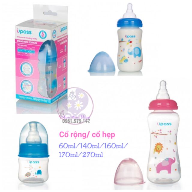 Bình sữa Upass cổ hẹp/ cổ thường/ cổ rộng Thái Lan chất liệu nhựa PP an toàn BPA Free