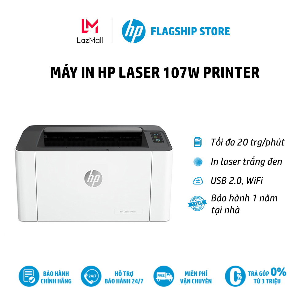 [Trả góp]Máy in Laser trắng đen HP 107w Printer (In Wifi Trắng) 4ZB78A) - Hàng Chính Hãng