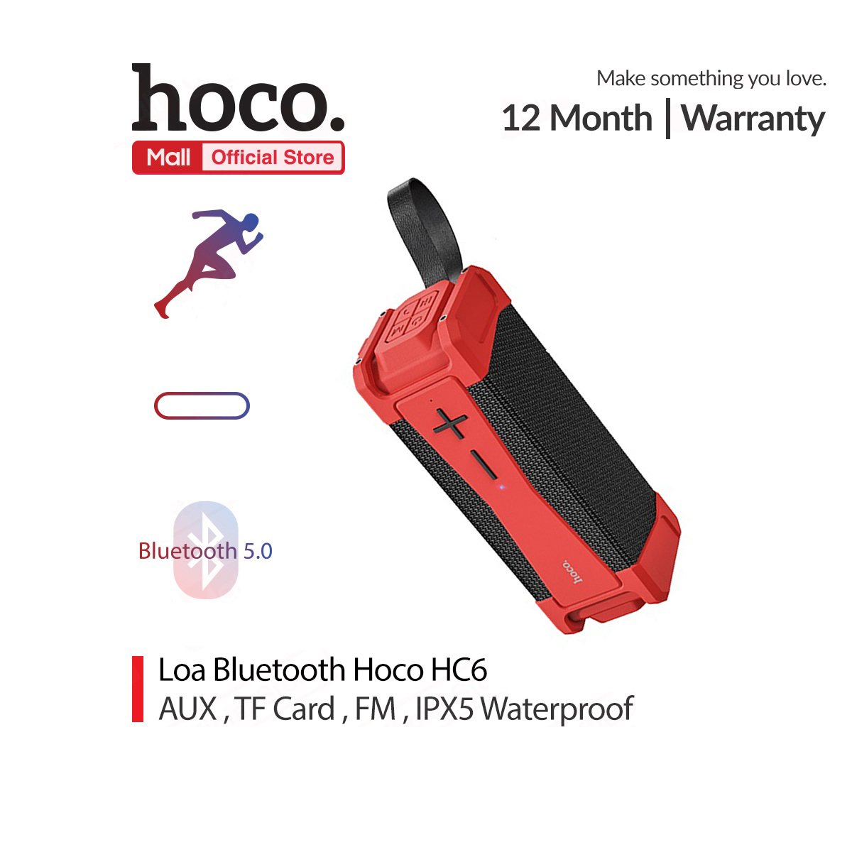 Loa thể thao bluetooth v5.0 hoco hc6 chống nước dung lượng pin 4000mah hỗ trợ fm, thẻ tf, aux
