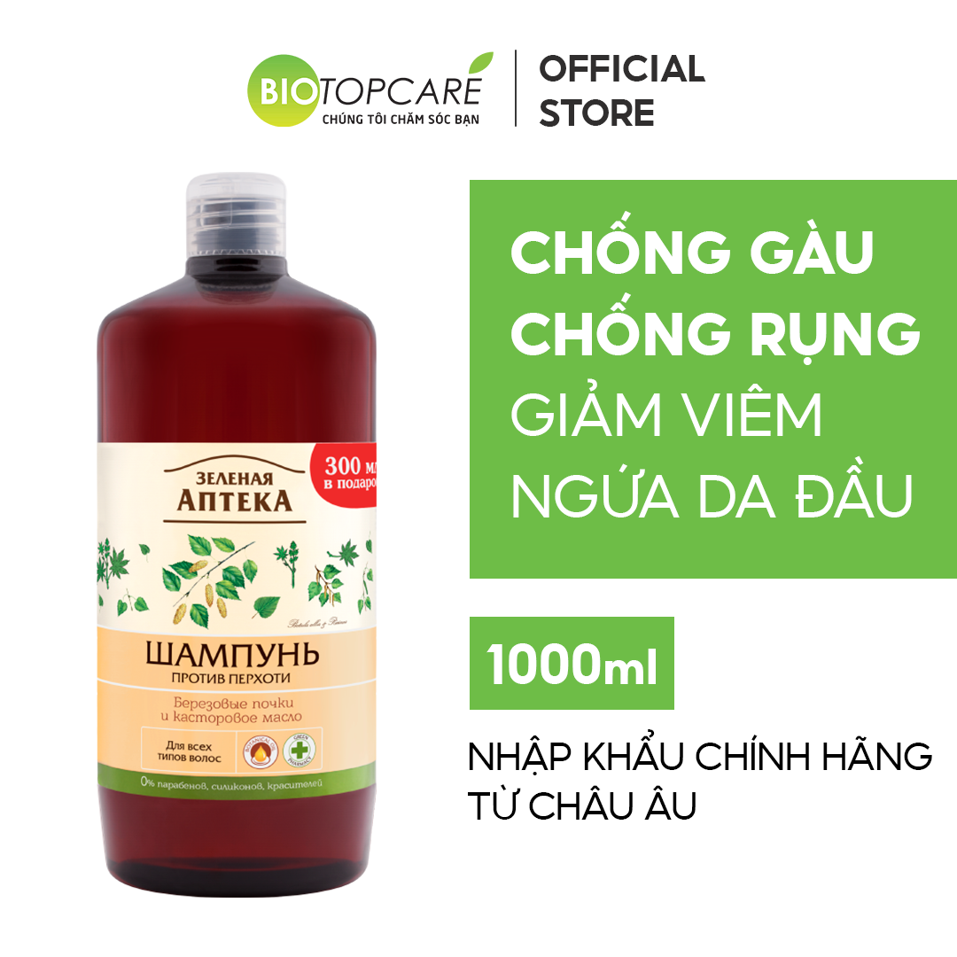 Zelenaya Apteka Dầu gội ngăn ngừa gàu Nụ bạch dương và dầu thầu dầu 1000ml