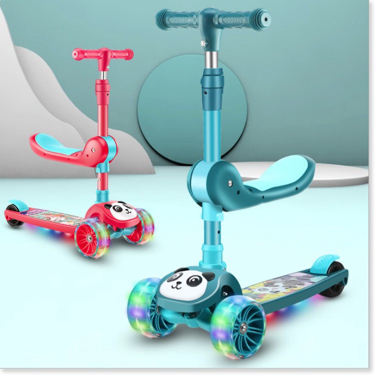 Xe trượt Scooter Panda cao cấp 2 trong 1, Xe trượt scooter cho bé , có nhạc có đèn kiêm xe chòi chân 2 trong 1 MQ-009