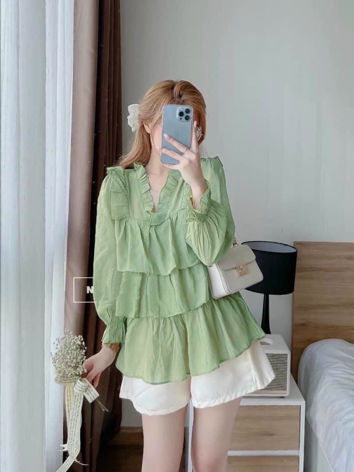 [Voucher 50k Freeship Max 0 đồng toàn quốc] Set tiểu thư quần đùi ngắn áo tay phồng cổ V áo bèo chất vải voan mát quần short nữ màu trắng kèm ảnh thật