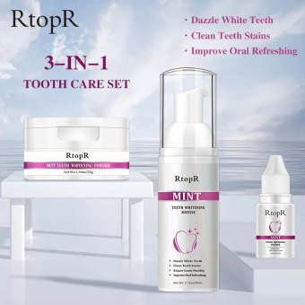 RtopR Làm sạch làm trắng răng  Bộ chăm sóc răng Kem làm sạch răng loại bỏ mảng bám +Bọt Kem đánh răng chuyên làm trắngvệ sinh răng miệng +Hộp Bột làm trắng răng Tinh chất ngọc trai tự nhiên vệ sinh bảo vệ răng miệng để