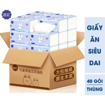 Giấy Ăn Thỏ Trắng Siêu Dai Siêu Mịn Thùng 40 Gói Giấy Ăn Rút Hình Thỏ