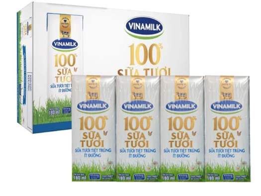 Sữa tươi VINAMILK 100% con bò ít đường hộp 180ml (48 hộp/thùng) -BH Chú Hoài
