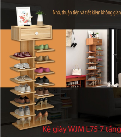 Kệ giày gỗ 6 tầng - Kệ để giày dép gỗ- Có ngăn tủ phụ - Giá để giày, Kệ Giày, Kệ giầy dép - Tủ giày gỗ 6 tầng mẫu mới