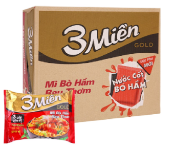 MÌ 3 MIỀN GOLD BÒ HẦM RAU THƠM THÙNG 30 GÓI 75G