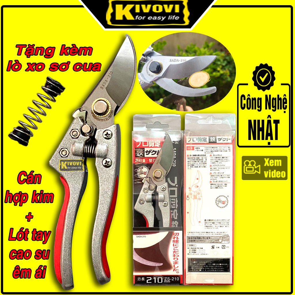 Kéo Cắt Cành Cây Sk5 Nhật Bản SADA 210 Đa Năng Cộng Lực - Kéo Cắt Tỉa Cây Cảnh Cây Ăn Quả Mũi Nhọn - Kéo Cắt Cành Cây Cầm Tay Trên Cao, Thủ Công - Kéo Cắt Ghép Cành Cây,.. Kivovi