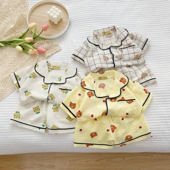 Bộ Đồ Ngủ Cho Bé Trai Và Bé Gái, Bộ Ngủ Pijama Cộc Gấu Đũi Nhăn Cho Bé Từ 8-26kg SUMO CITY