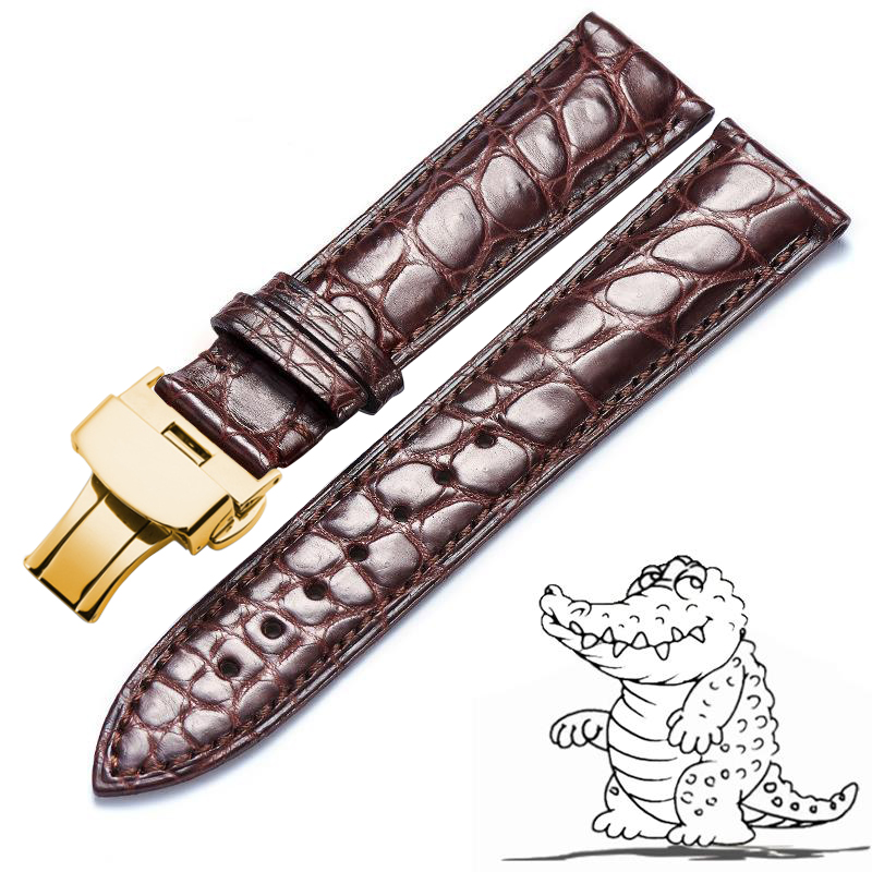 Dây da cá sấu cao cấp kèm khóa bướm size 18/20/22 (Nâu)