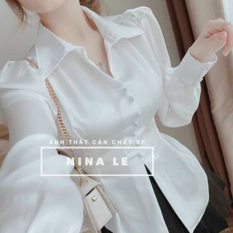 ÁO SƠ MI KIỂU NỮ TAY BỒNG PHỐI NÚT BỌC CÓ NƠ THẮT SAU LƯNG CỰC TINH TẾ QUÝ PHÁI NM4