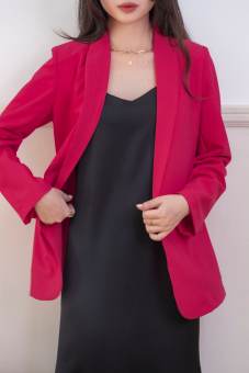 Áo vest blazer nữ KHÀN màu hồng đậm áo khoác công sở tay dài 1 lớp phong cách Hàn Quốc