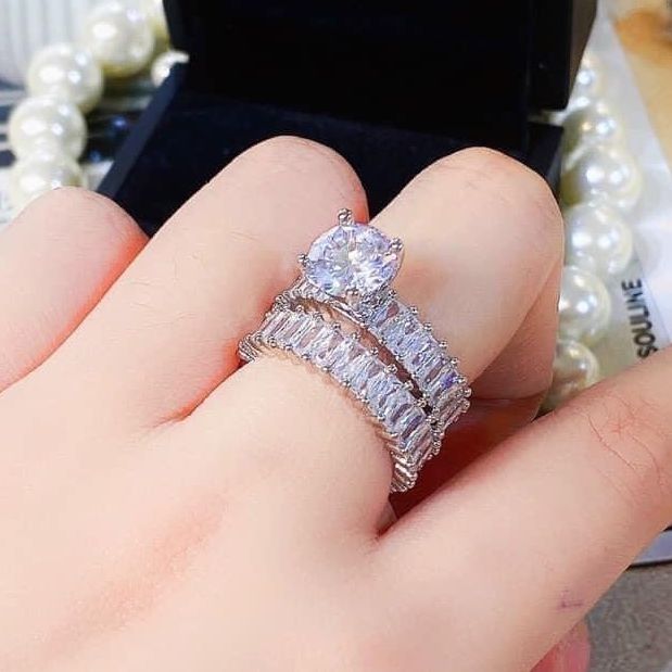 [HCM] { SET 2 CHIẾC NHẪN }Nhẫn nữ vàng trắng nhẫn nữ đẹp mạ bạch kim nhẫn đính đá cao cấp may mắn sắc sảo thiết kế thời trang Trang Sức Miga N115 - đeo đi đám cưới vô cùng quý phái