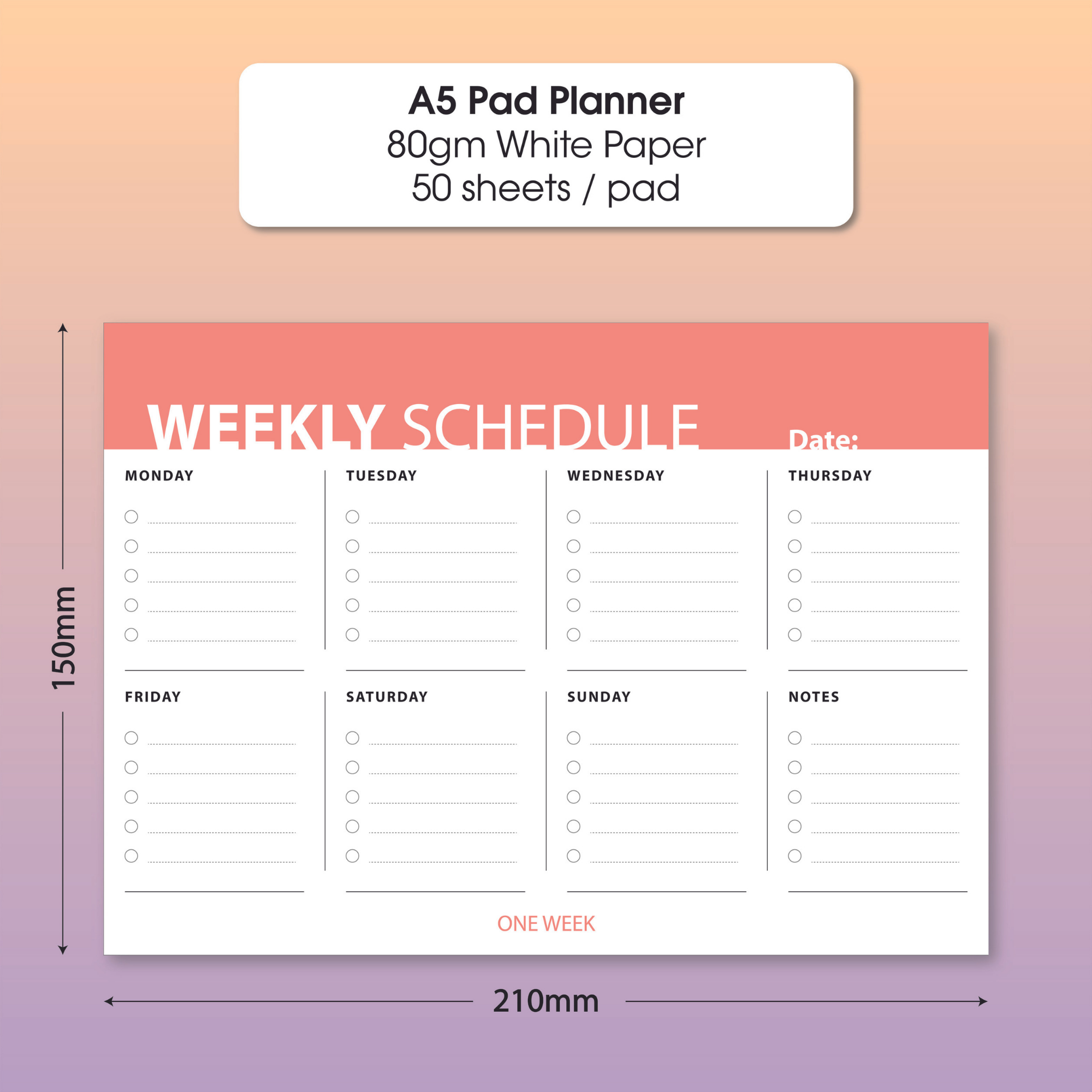 DIY undated Planner Undated Weekly & monthly planner A5 50 sheets To Do List Office & School Memo pad Time Manager Notebook