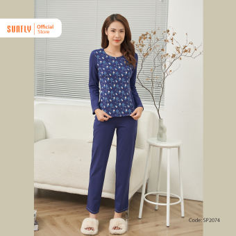 Bộ Đồ Mặc Nhà Nữ Cotton SUNFLY Áo Dài Quần Dài SP2074