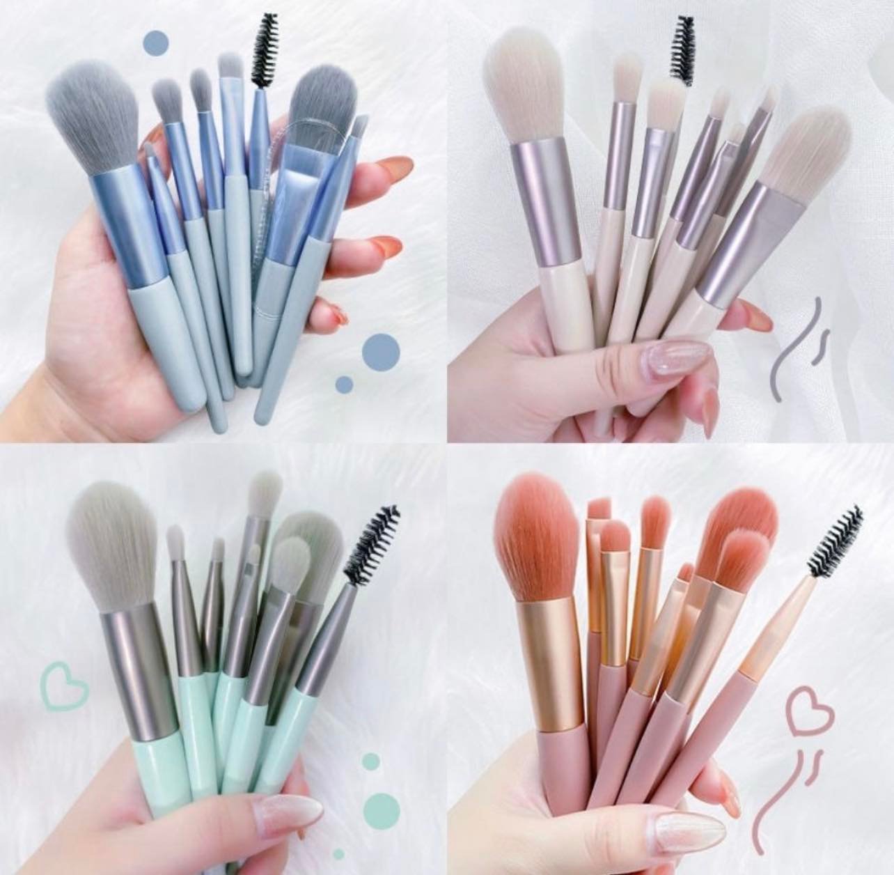 Bộ cọ 8 cây makeup lông mềm mịn tặng kèm túi Zip Vintage