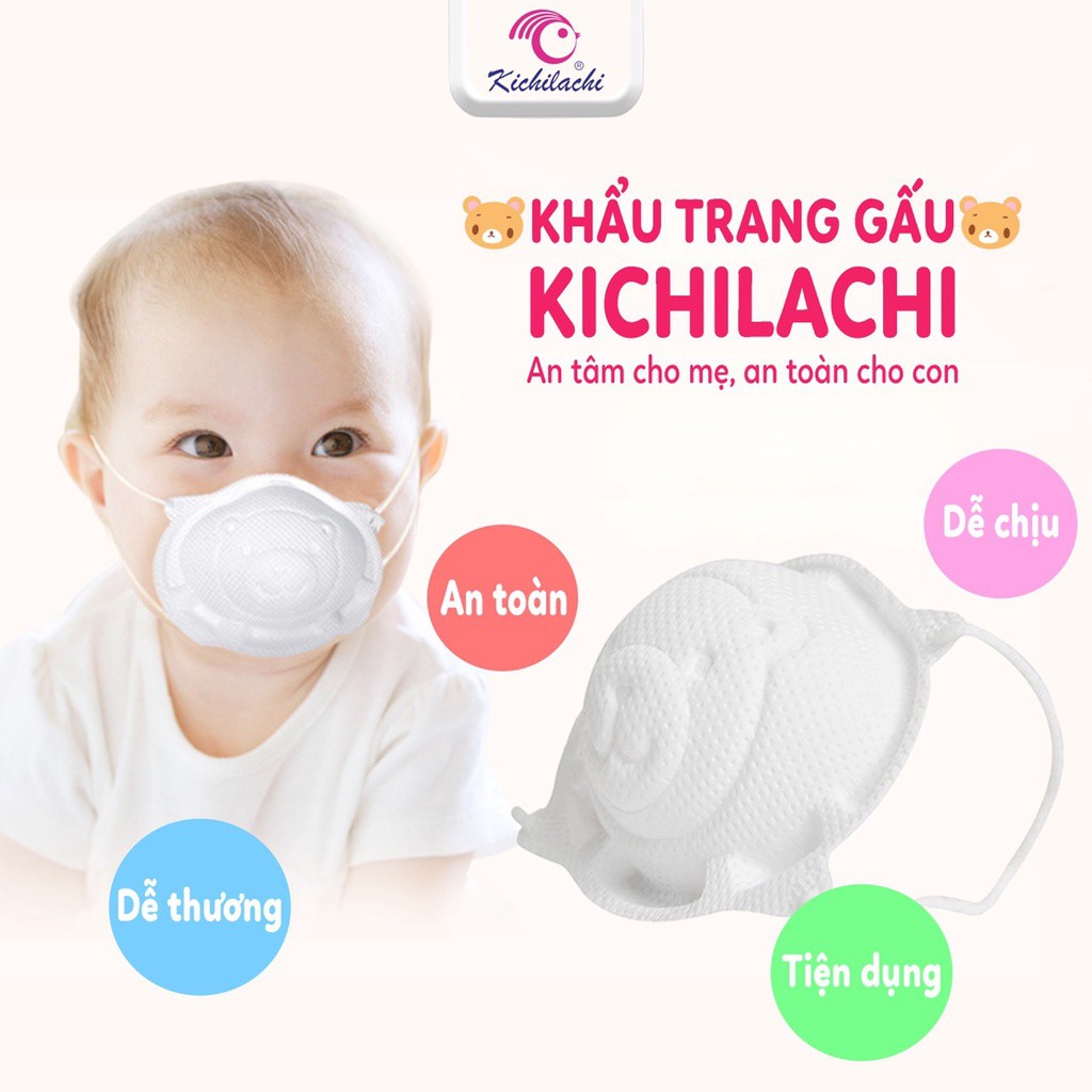 Set 3 chiếc khẩu trang gấu 3D cho bé sơ sinh đến 3 tuổi thương hiệu Kichi