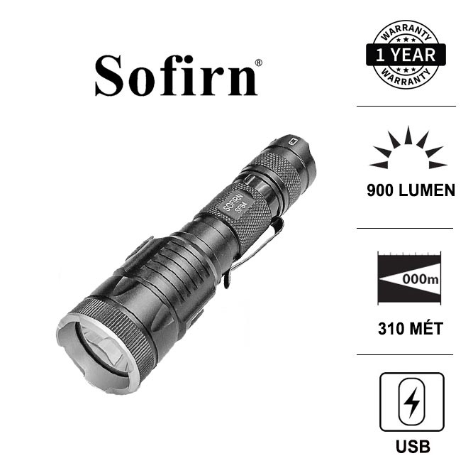 Đèn pin chuyên dụng SOFIRN SF84 độ sáng 900 lumen chiếu xa 310 mét Led LUMINUS SST20 Cổng sạc USB pi