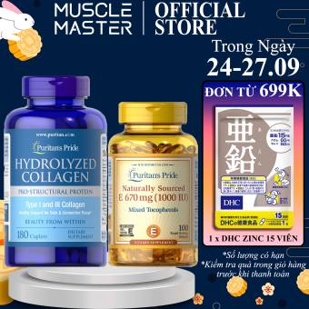 Bộ Đôi Tối Ưu Hoá Chăm Sóc và Chống Lão Hoá cho Da Collagen 1000mg 180v và Vitamin E 1000iu 100 viên - Puritan Pride