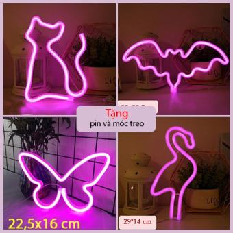 Đèn LED Neon trang trí decor phòng ngủ dùng pin + USB 【Tặng PIN + MÓC TREO