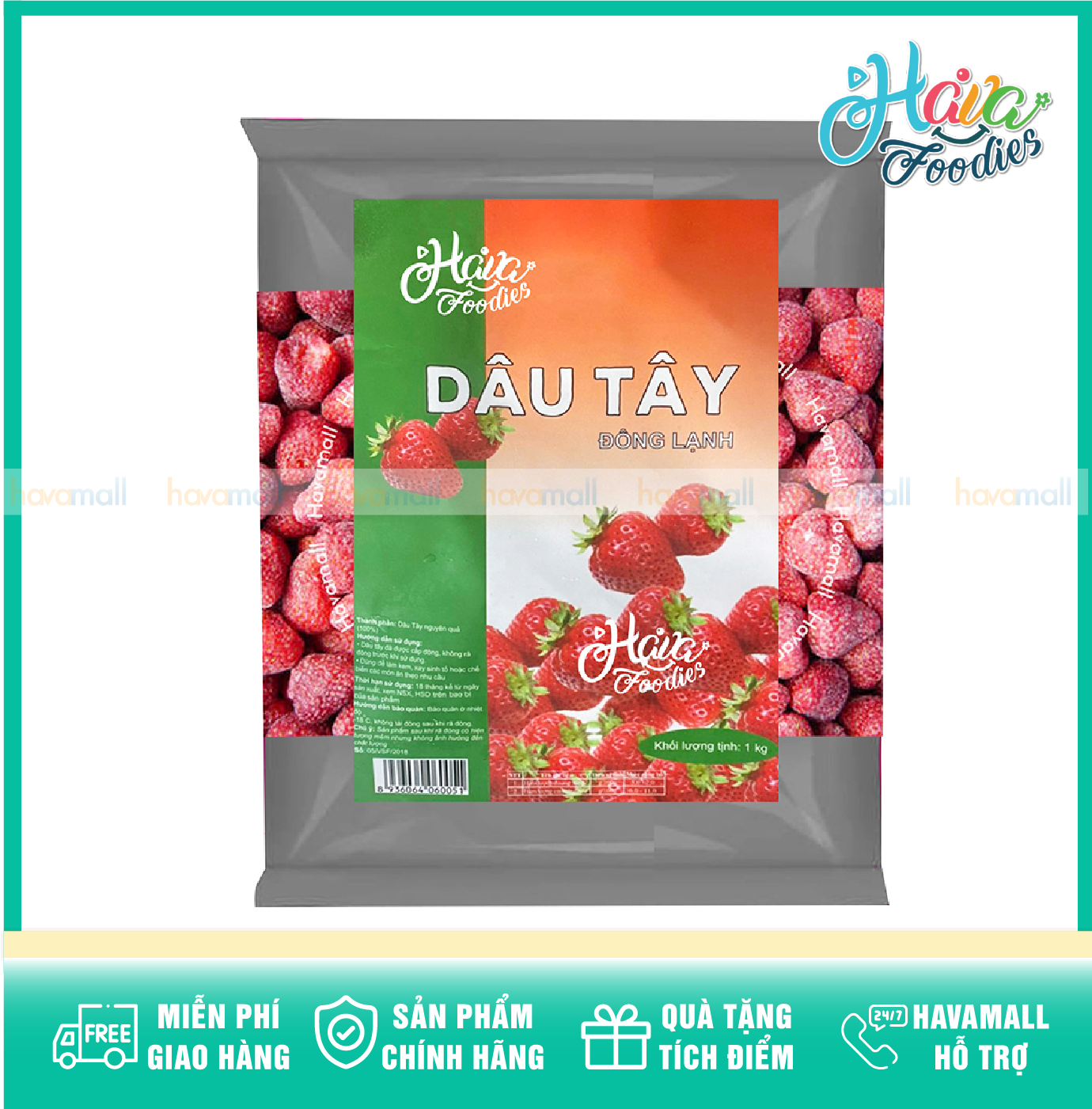 [CHỈ GIAO HỎA TỐC 2H TẠI HCM] Trái Dâu Tây Đông Lạnh Havafood 1kg – Frozen Strawberries