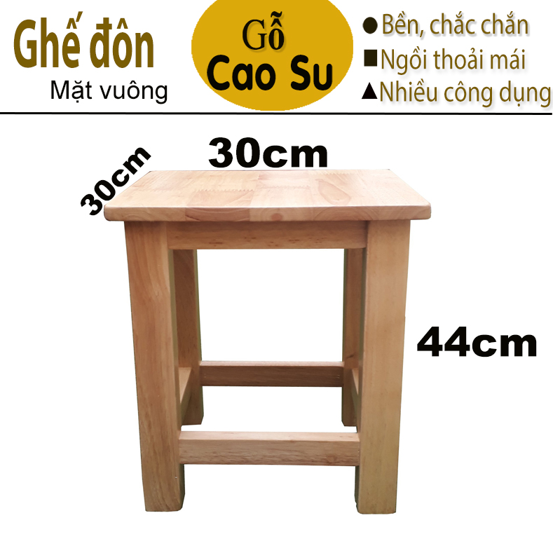 [HCM]Ghế đôn mặt vuông cao 44cm bằng gỗ (Màu tự nhiên)