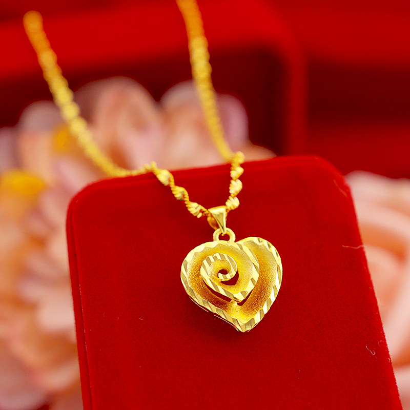 【Giao Hàng Nhanh】vòng Cổ Mặt Trái Tim Mạ Vàng Thật 18K Thời Trang Vòng Cổ Trái Tim Đào Chạm Khắc Bằn