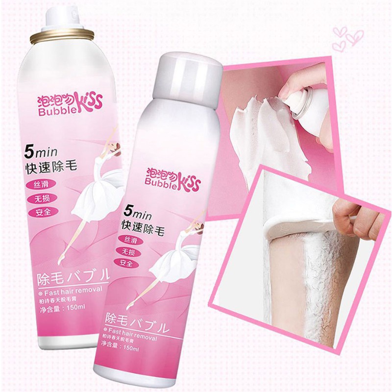 Gambar Bubble kiss hair removal mousse spray men and women gentle non irritating fast hair removal underarm leg hand hair removal cream