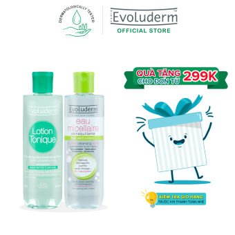 Bộ 2 Nước tẩy trang Evoluderm 250ml và Nước hoa hồng Evoluderm 250ml cho da hỗn hợp và dầu mụn