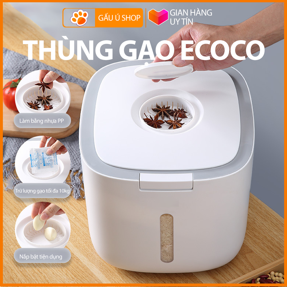 Thùng đựng gạo thông minh, thùng gạo 5 kg,màu trắng nhựa ABS an toàn sử dụng chính hãng ECOCO