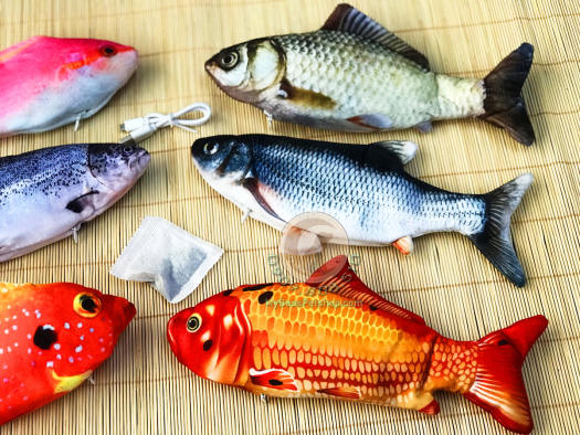 Con cá đồ chơi nhồi bông cho bé, cá nhảy sạc điện vỗ mông ru bé ngủ, đồ chơi chó mèo -thú cưng( tặng gói catnip cho mèo)