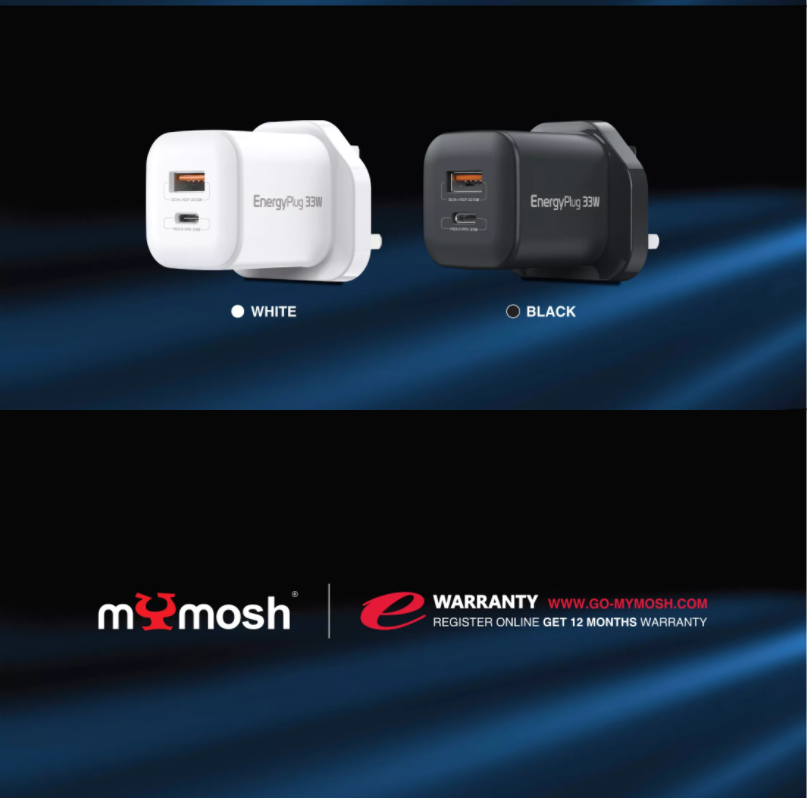 Mymosh GaN 33W Wall Charger USB-C & USB-A Charger Quick Charge QC4+ , PD3.0 , Dual USB