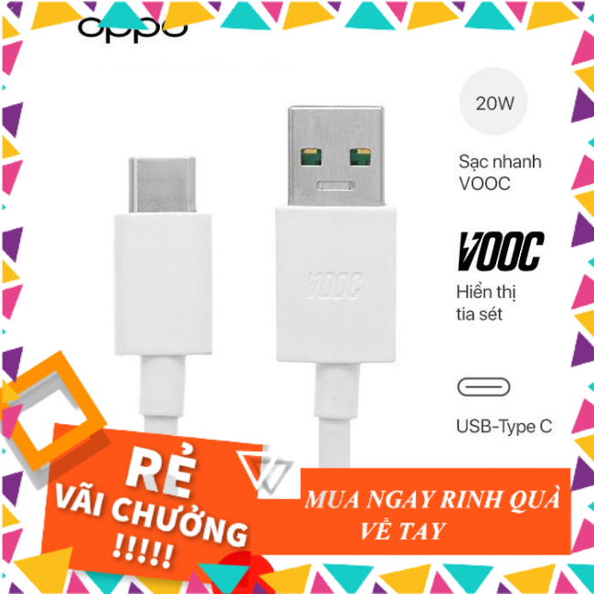 Dây cáp sạc nhanh Oppo Vooc loại Type C hỗ trợ sạc nhanh các dòng điện thoại oppo chân type c