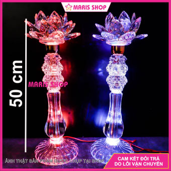 Bộ 2 Đèn Hoa Sen Pha Lê Để bàn Thờ Phật Đèn Hoa Sen Đèn Thờ Cúng Cao 50cm [MRHT66]