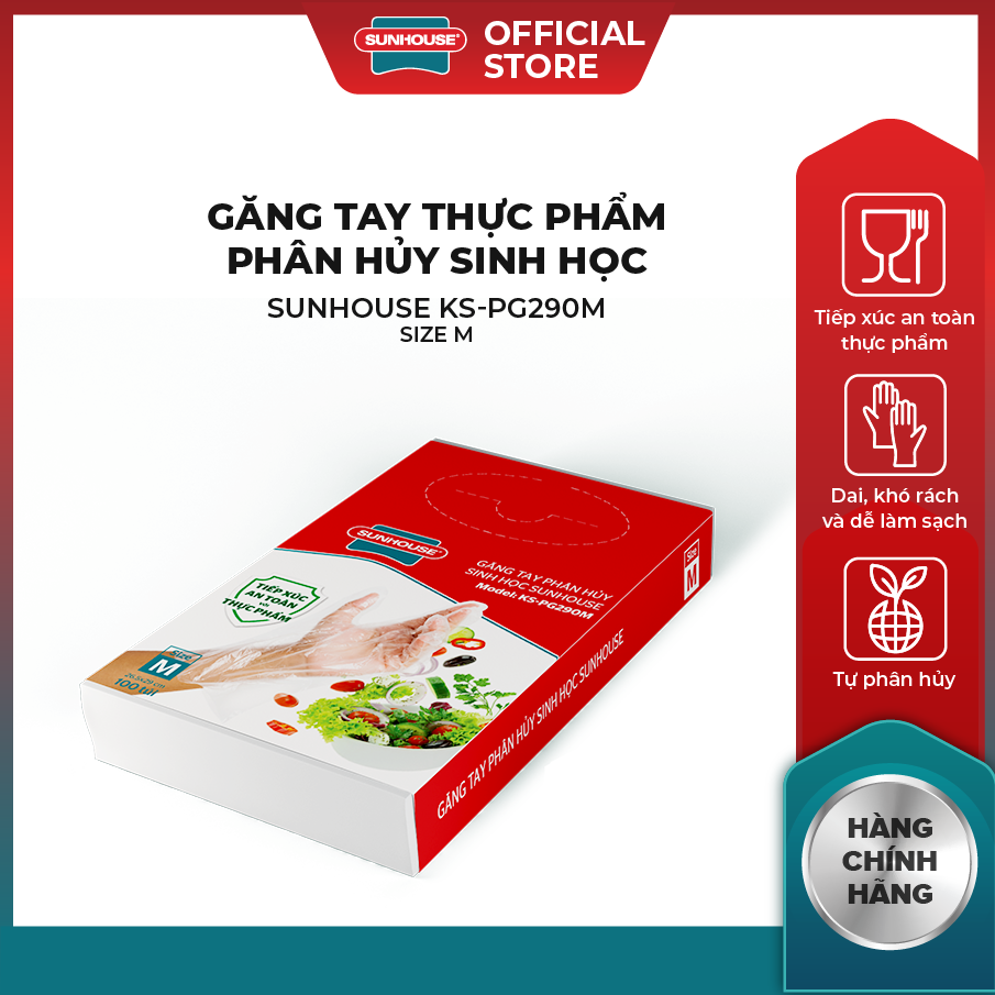 Găng tay phân hủy sinh học SUNHOUSE KS-PG290 không gây hại cho tay không ảnh hưởng tới thực phẩm - T