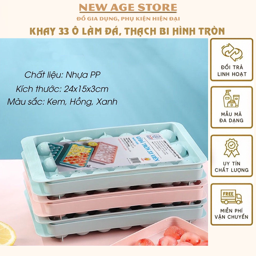 Khay 33 viên làm đá, làm thạch hình tròn - Khay nhựa đa năng 2in1 khuôn dày dặn để tủ lạnh